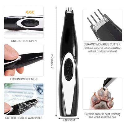 Rechargeable electric pet clipper with ergonomic design and ceramic movable cutter for dogs and cats grooming.