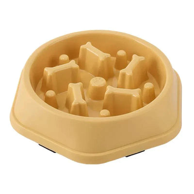 Slow Feeder Bowl for small and medium dogs, made of plastic, in yellow color, designed to regulate eating pace. cat slow feeder