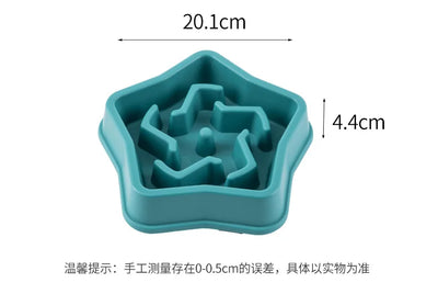 Anti-choking slow feeder bowl for pets, star-shaped design, non-slip, teal color.