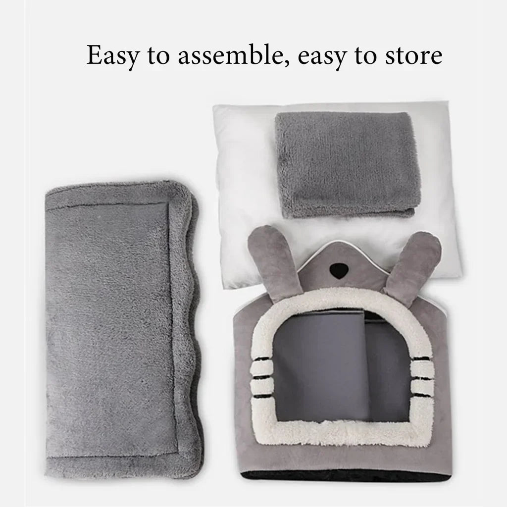 Foldable washable pet bed for cats and dogs, disassembled parts, easy to store.