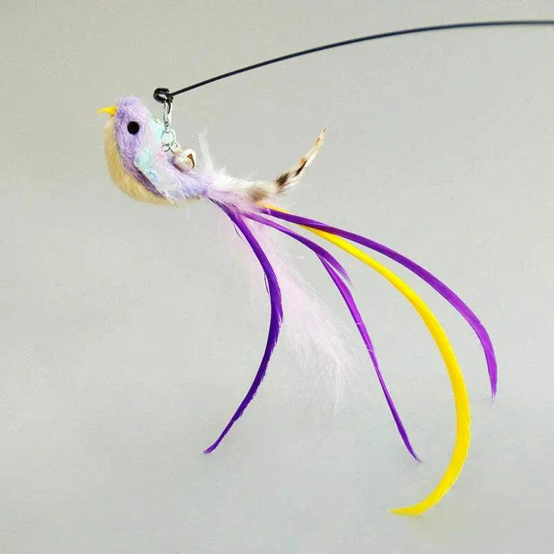 Hands-free feather cat wand with bell and suction cup for interactive play.