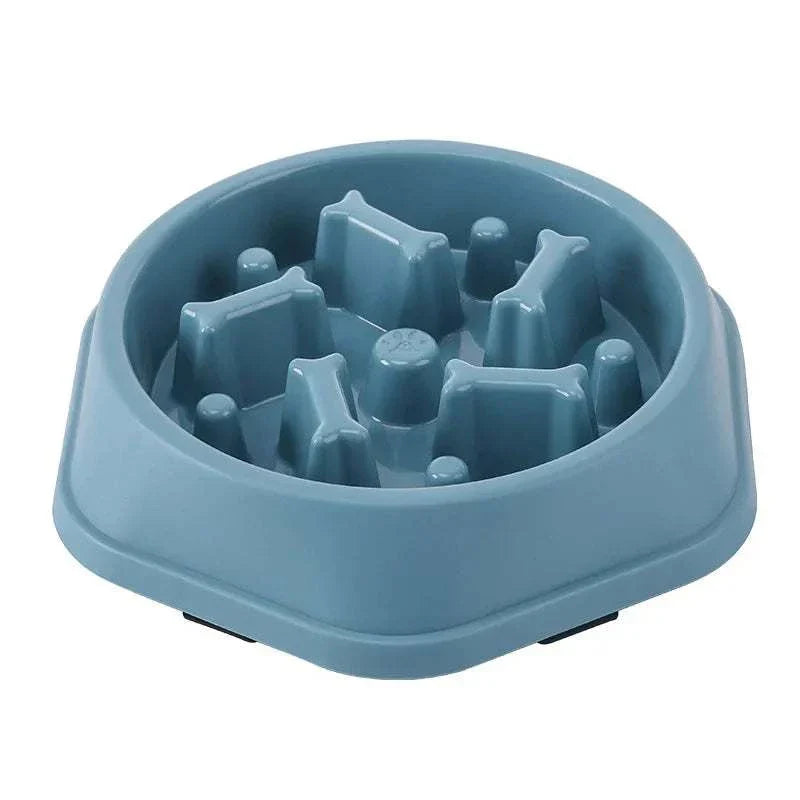 Anti-Choking Slow Feeder Bowl for Cats & Dogs in assorted colors, non-slip plastic design.