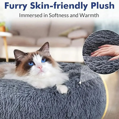 40-90cm plush round pet bed with furry skin-friendly plush for cats and dogs. round dog bed