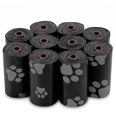 120 rolls of black dog poop bags with paw print design, pet waste disposal, 15 bags per roll.