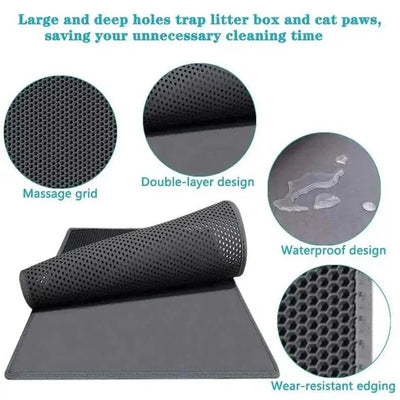 Double-Layer Cat Litter Mat – Waterproof, Non-Slip, Washable, and Foldable with Massage Grid Design.