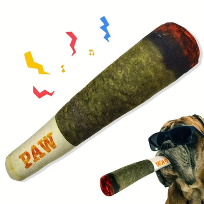 Interactive squeaky dog toy, green/orange/white cigar design, durable plush chew toy for small dogs. giant dog cigarette toy