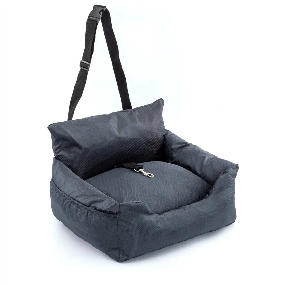 Car seat cover for small dogs, gray travel pet carrier bed.