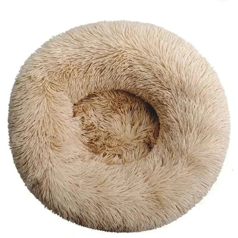 40-90cm plush round pet bed in solid corduroy material, eco-friendly design for cats and dogs.