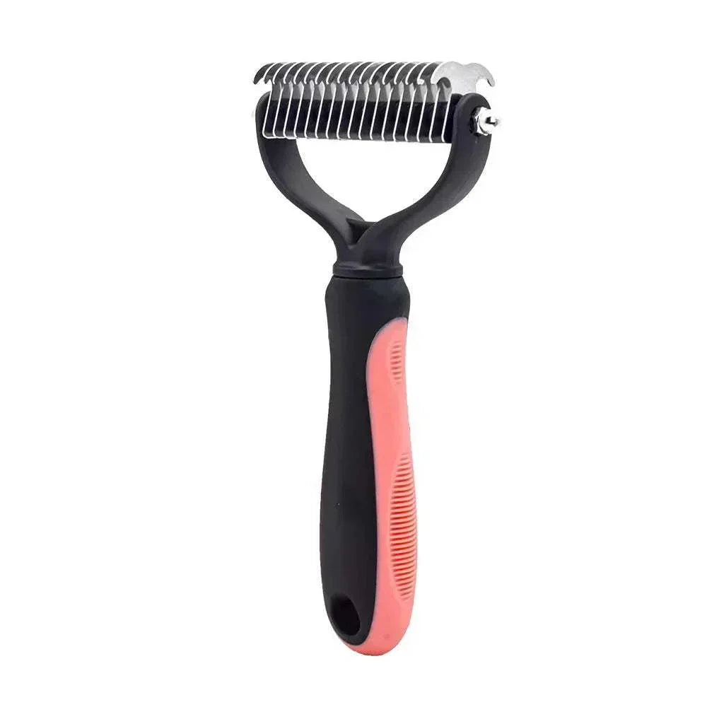 Professional pet deshedding brush, fur remover, and knot cutter for dogs and cats.