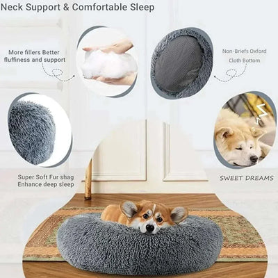 Plush round pet bed for cats and dogs, 40-90cm, eco-friendly corduroy, comfortable sleep. round dog bed