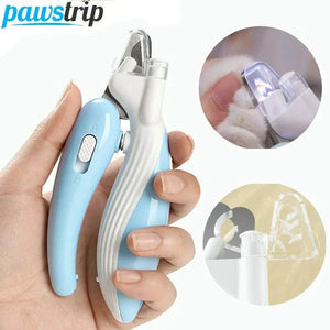 LED pet nail clippers for dogs, cats, and small animals with stainless steel blades.