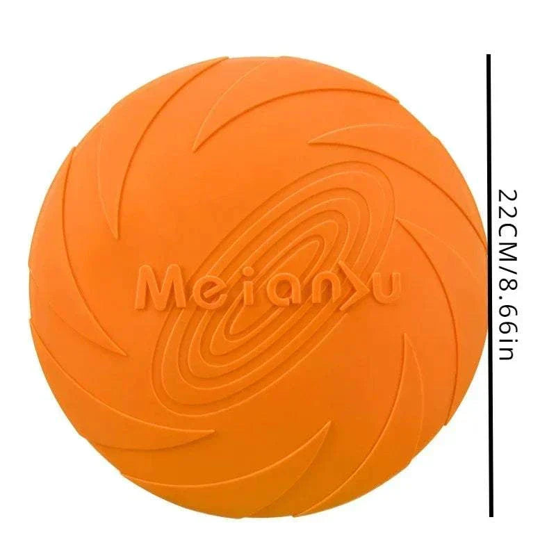 Multicolor silicone frisbee dog toy, rubber material, ideal for interactive play and chewing.