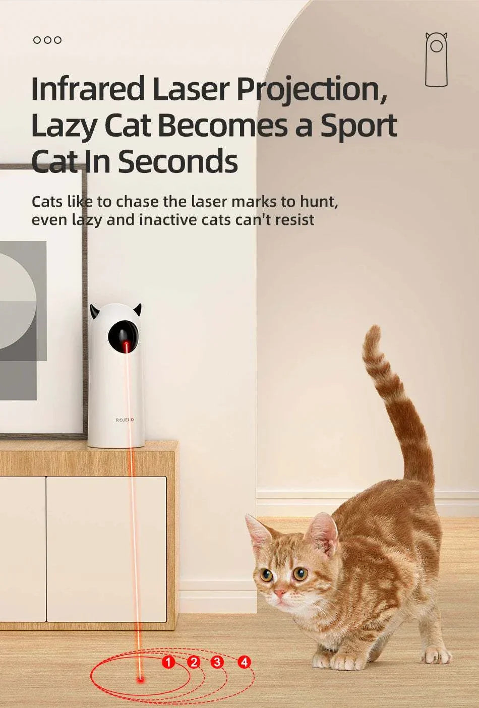 ROJECO Automatic LED Laser Toy for Cats & Dogs - infrared laser projection, smart device from Guangdong, China. cat laser pointer