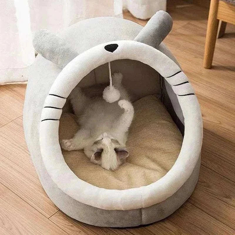 Self-warming foldable pet tent bed for cats and small dogs, made of 100% cotton. cat tent bed