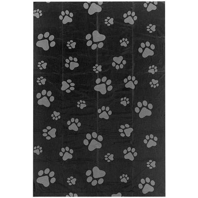 Black dog poop bags with paw print design, 120 rolls, 15 bags per roll.