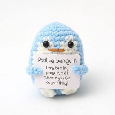 Handwoven crochet penguin ornament for positive energy, home decoration accessory.