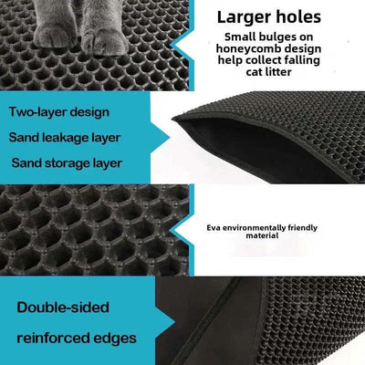 Double-layer cat litter mat with honeycomb design, waterproof and non-slip. dog food mat waterproof