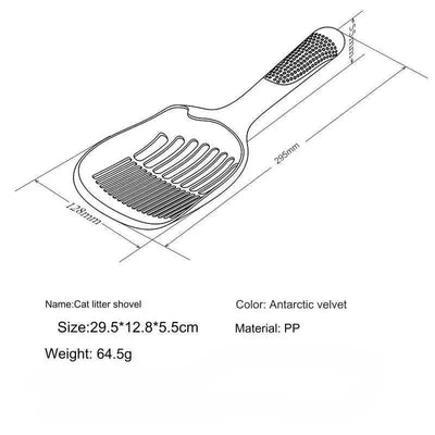 Large cat litter scoop with ergonomic handle, durable material, dimensions 29.5*12.8*5.5cm, weight 64.5g. large litter scoop
