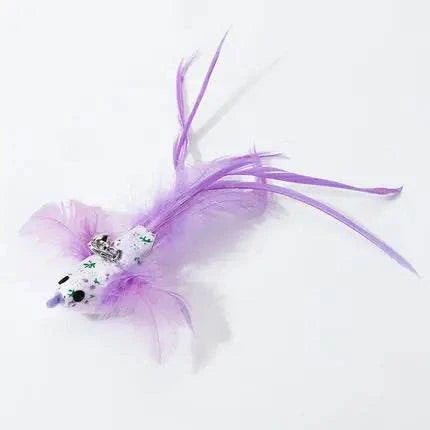 Hands-free feather cat wand with bell and suction cup for interactive play.