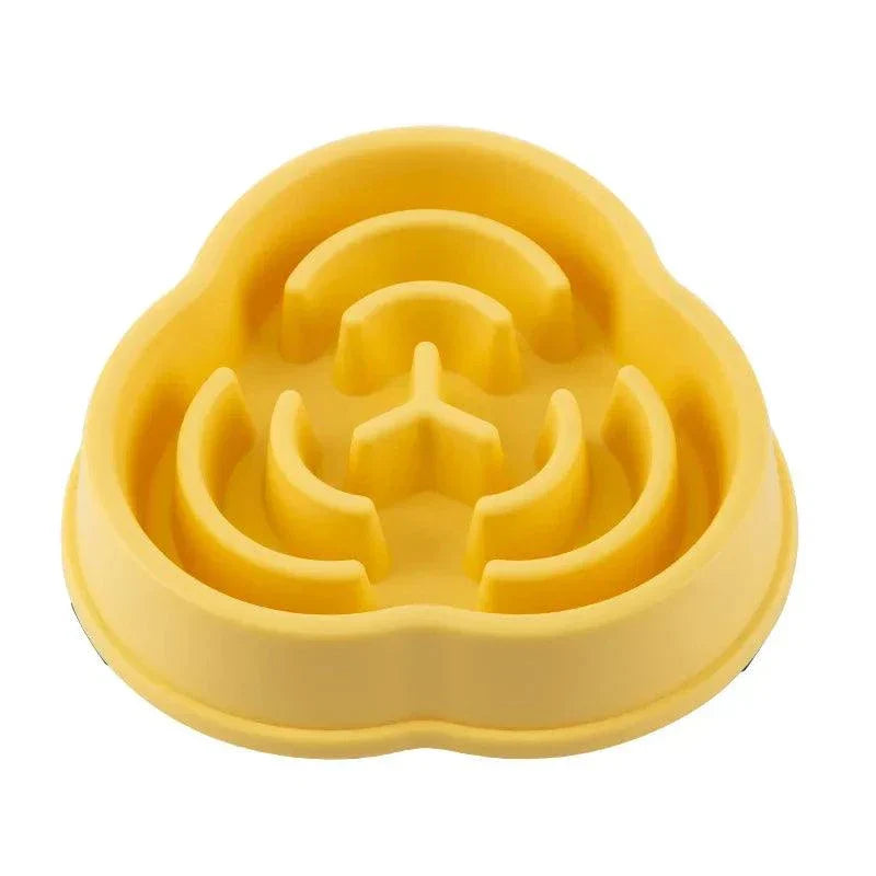 Anti-Choking Slow Feeder Bowl for Cats & Dogs in assorted colors, non-slip plastic design.