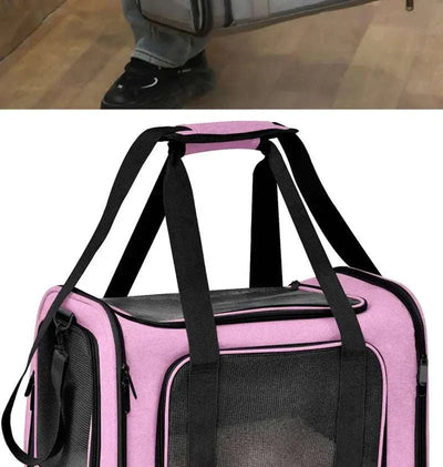Airline-approved dog cat carrier bag with breathable nylon design, suitable for small dogs and cats, in a fashionable, solid pattern.