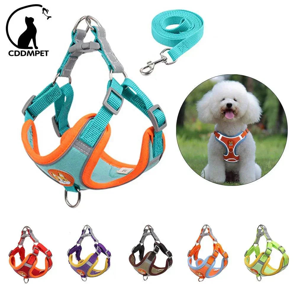 No-pull dog harness & leash set with adjustable reflective vest for small dogs and cats, available in multiple colors. no-pull dogs harness and leash