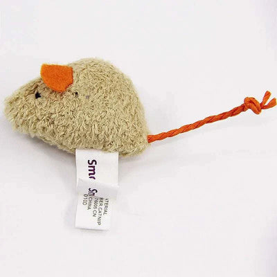 Plush simulation mouse toy for cats with rope tail.