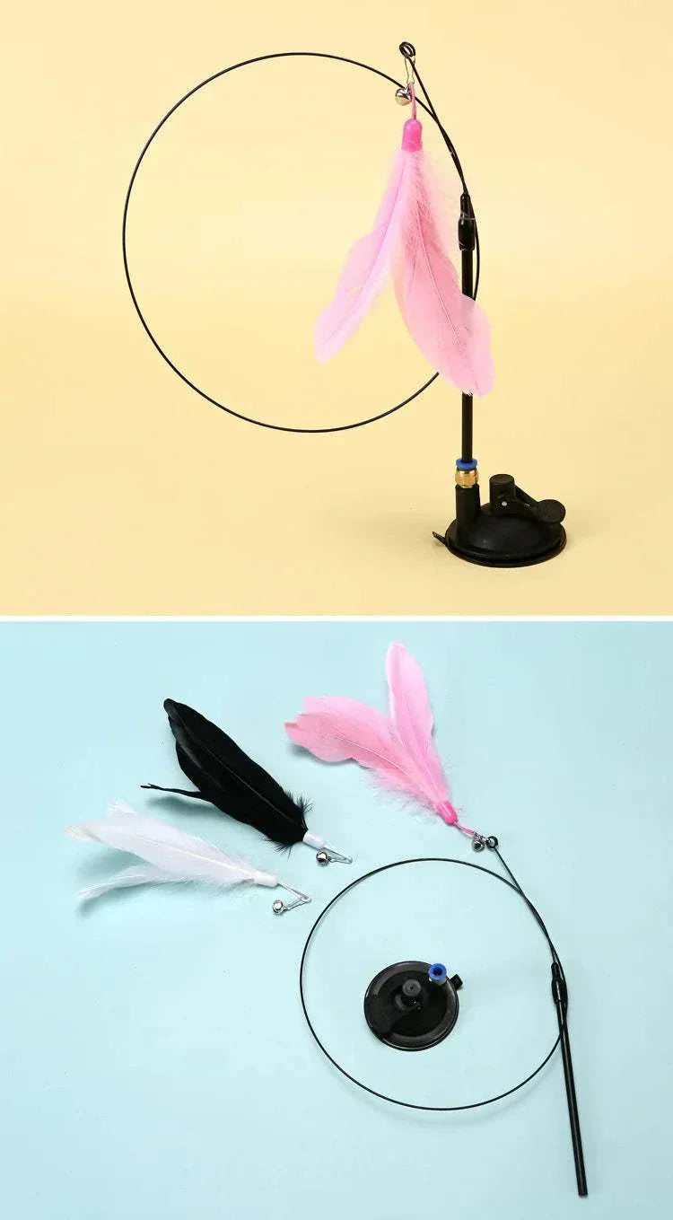 Interactive cat toy with suction cup and feather wand for kittens and cats, made of silicone from China. pet feather toy