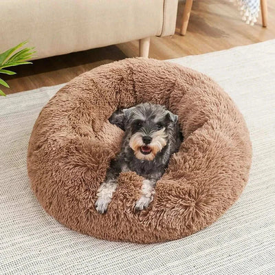 Plush round pet bed for cats and dogs, 40-90cm, corduroy, eco-friendly.