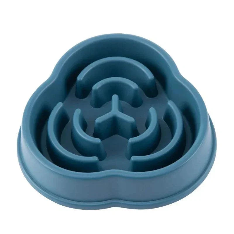 Anti-Choking Slow Feeder Bowl for Cats & Dogs in assorted colors, non-slip plastic design.