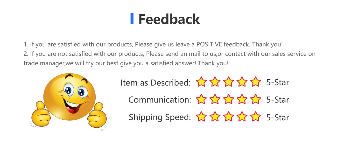 Feedback request with smiling emoji and 5-star ratings for item description, communication, and shipping speed. Moisturizer Paw Balm for Pet Care