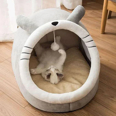 Self-warming foldable pet tent bed for cats and small dogs made of 100% cotton.