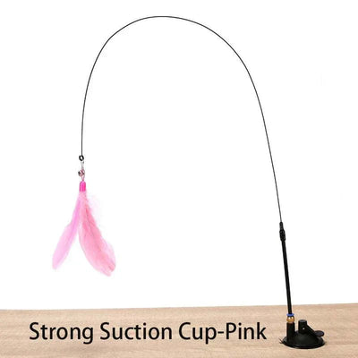 Interactive cat toy with suction cup and pink feather wand for kittens and cats. Interactive cat toy with suction cup and feather wand for kittens and cats, made of silicone from China. pet feather toy