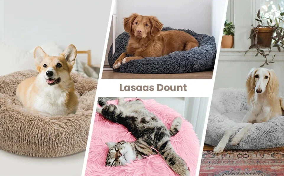 40-90cm plush round pet bed for cats and dogs, comfortable corduroy material, eco-friendly, mechanical washable.