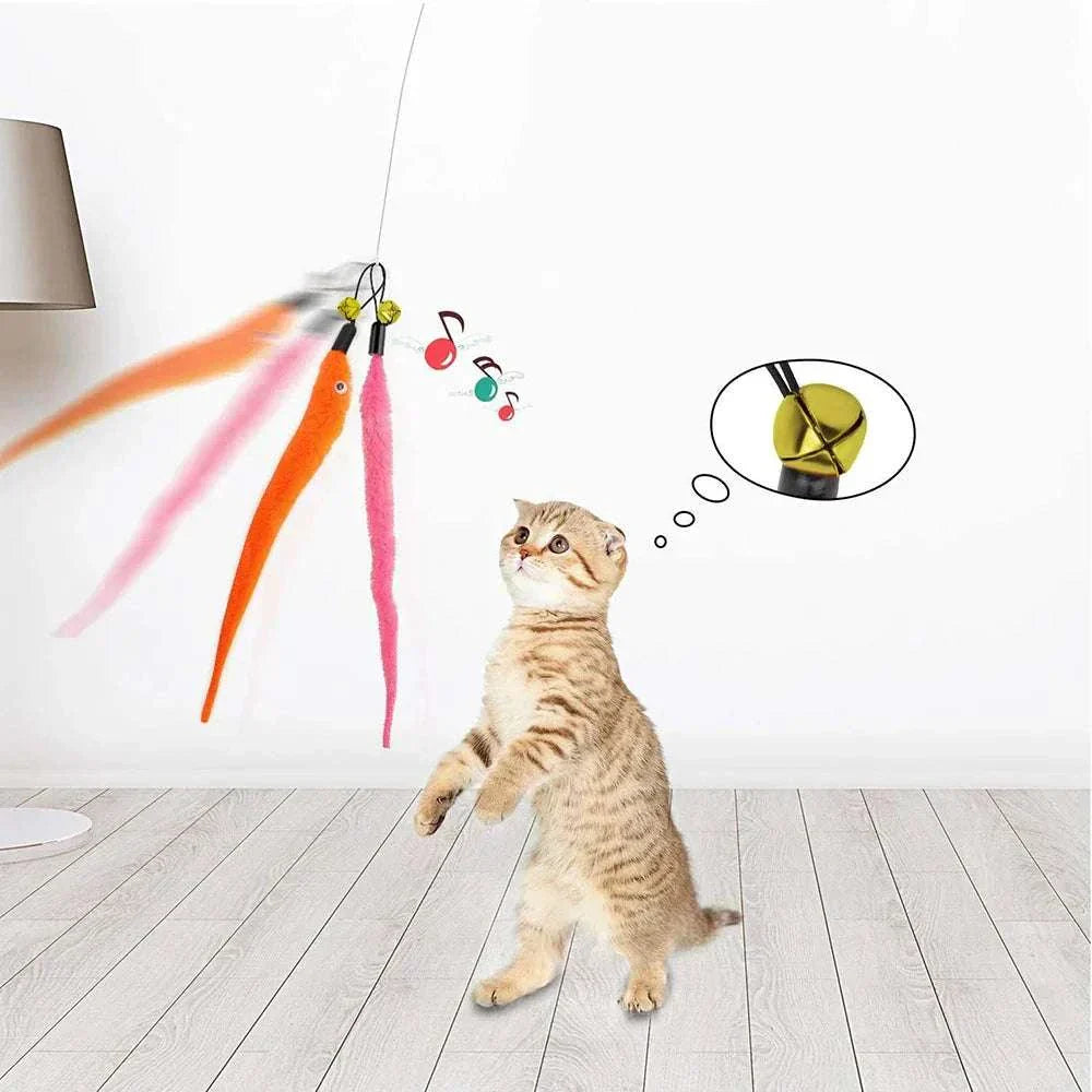 Plush cat toy replacement heads with worm accessories for cat stick, interactive feather toys.