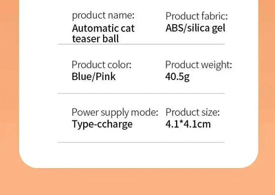 Rechargeable smart rolling ball toy for pets, blue/pink color, ABS/silica gel, type-C charge, 4.1x4.1cm, 40.5g.