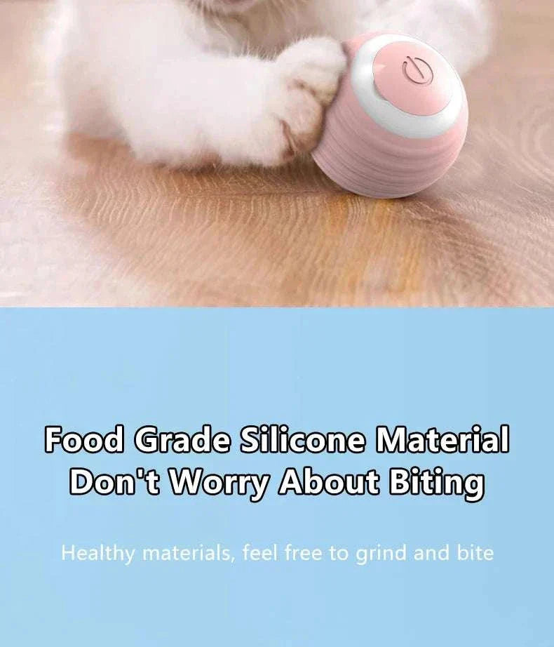 Automatic rolling smart interactive cat ball made of food-grade silicone for safe play.