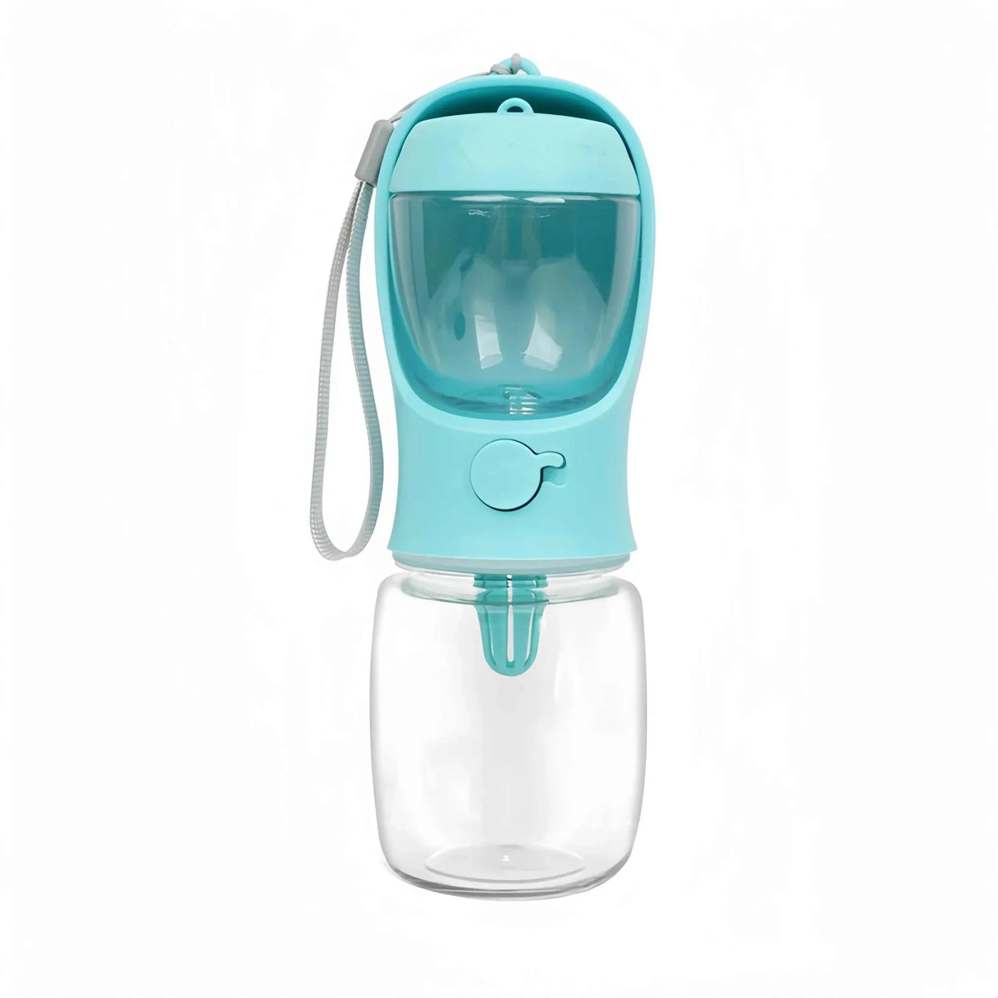 Portable pet water bottle and food container for dogs and cats, ideal for outdoor travel.