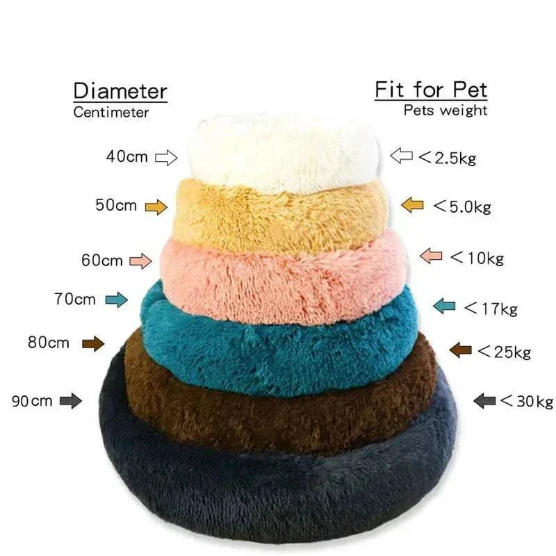 40-90cm plush round pet bed for cats and dogs, available in multiple sizes and colors, eco-friendly corduroy material.