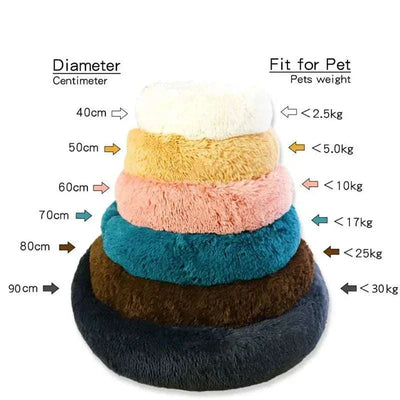 40-90cm plush round pet bed for cats and dogs, available in multiple sizes and colors, eco-friendly corduroy material.