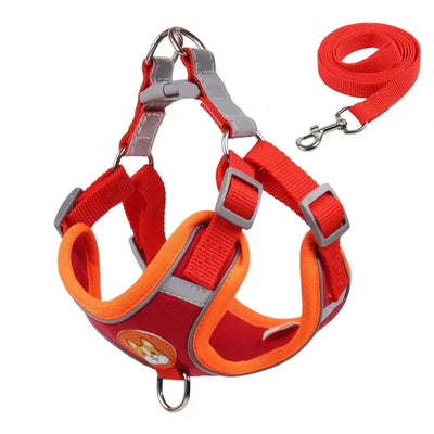 No-pull dog harness and leash set, adjustable reflective vest for small dogs and cats, red nylon with quick release buckle.