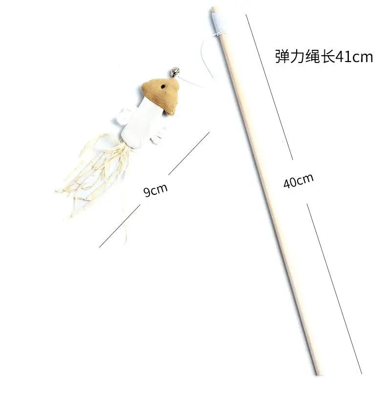 Colorful Feather Cat Wand Toy with Wooden Rod, Mouse Style, Pet Toys, for Cats.