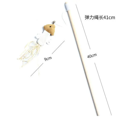 Colorful Feather Cat Wand Toy with Wooden Rod, Mouse Style, Pet Toys, for Cats.