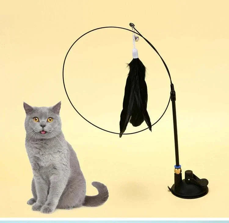 Interactive cat toy with suction cup feather wand for kittens. pet feather toy