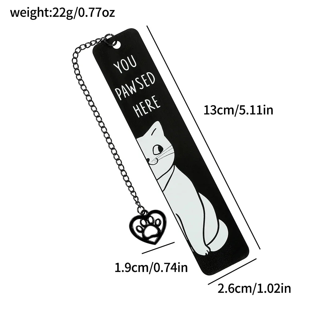 Cute Black Metal Cat Bookmarks with Cat Design and Paw Charm for Book Lovers