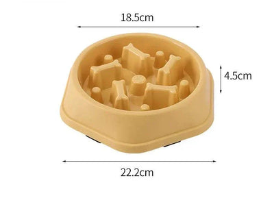 Anti-choking slow feeder bowl with non-slip design for pets, 22.2cm x 18.5cm x 4.5cm, plastic material.