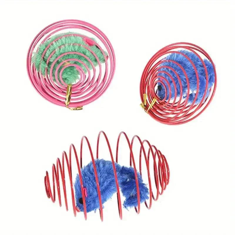 Interactive cat toy balls with stretchable springs for playful kittens.