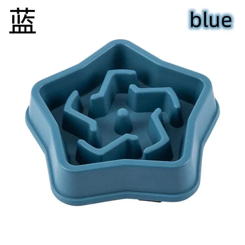 Anti-Choking Slow Feeder Bowl for Cats & Dogs in assorted colors, non-slip plastic design.