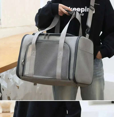 Dog cat carrier bag, airline-approved, for small pets, breathable nylon, solid pattern, fashion style.