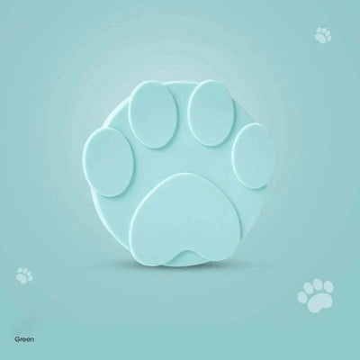 Portable silicone pet food lid and spoon with paw design in green, 2-in-1 sealer for cans and bowls. Pet Food Lid and Spoon